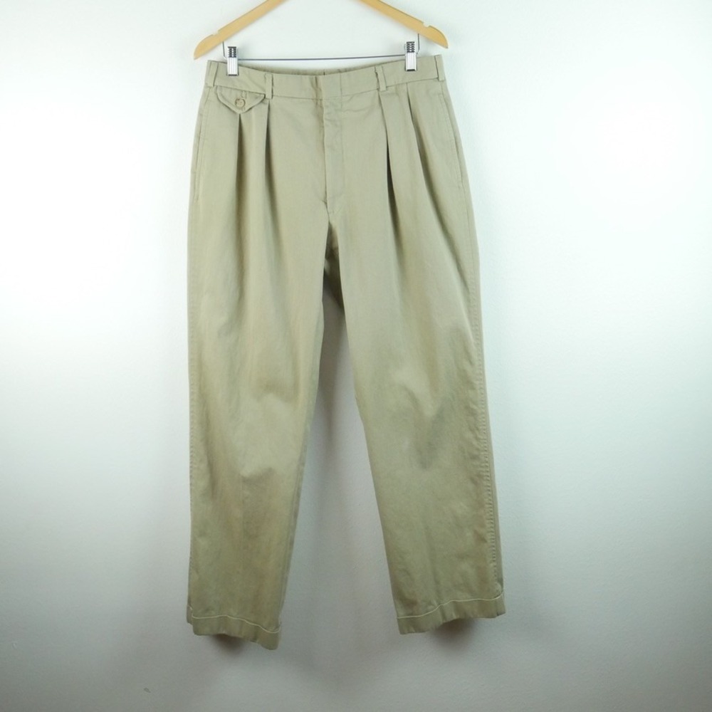 Vintage Polo Ralph Lauren Double Pleat Suspender Pants Mens 33 x 31 Khaki Chino